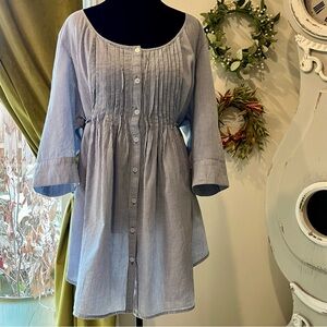 Pure Energy Blue & White Striped Tunic – Cottagecore Peasant Blouse Size 2